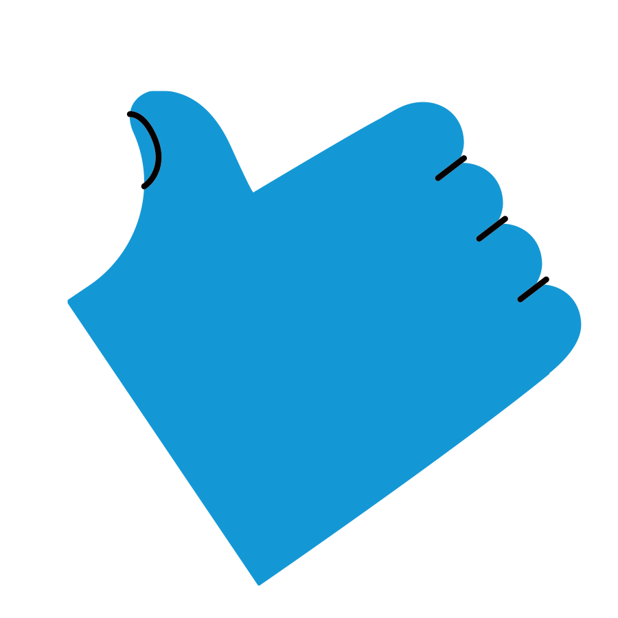 Blue thumbs-up icon with fingers curled and thumb pointing up.