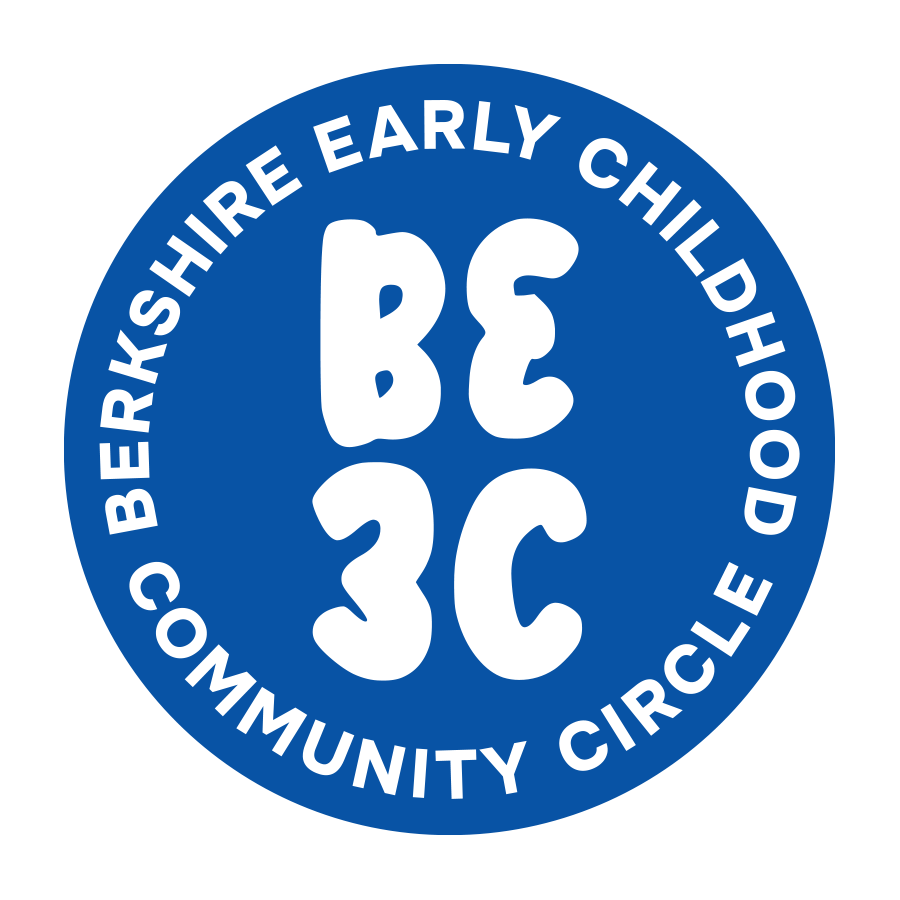 Blue circular badge with white text that reads "BE 3C" in the center, and around the edge, it says "Berkshire Early Childhood Community Circle."