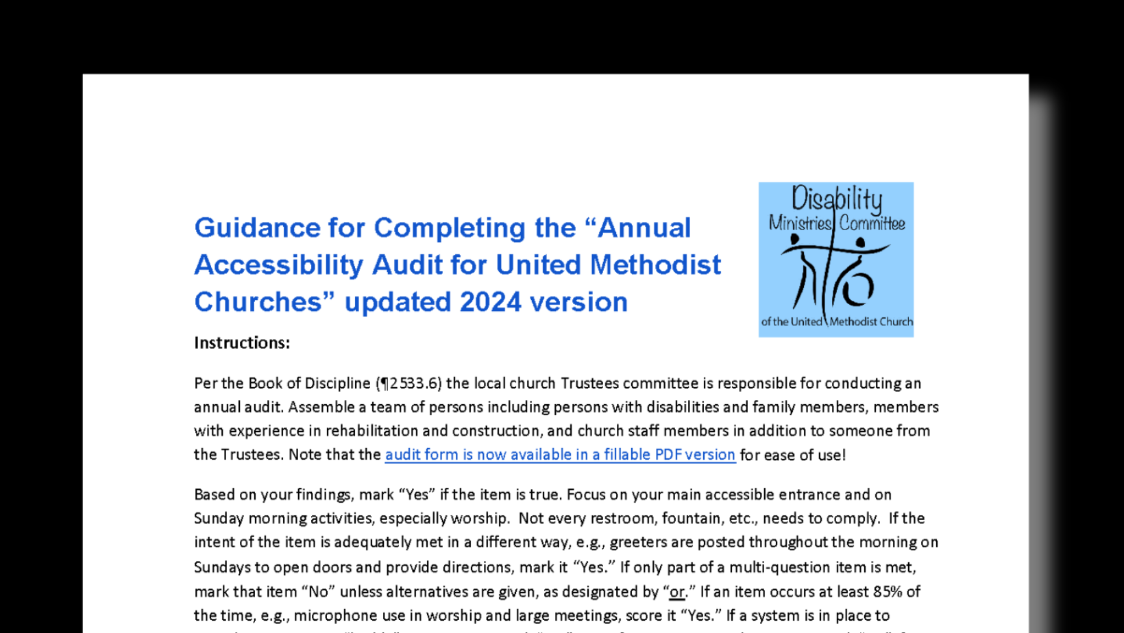 Guidance for Completing the “Annual Accessibility Audit for United Methodist Churches” updated 2024 version</span>