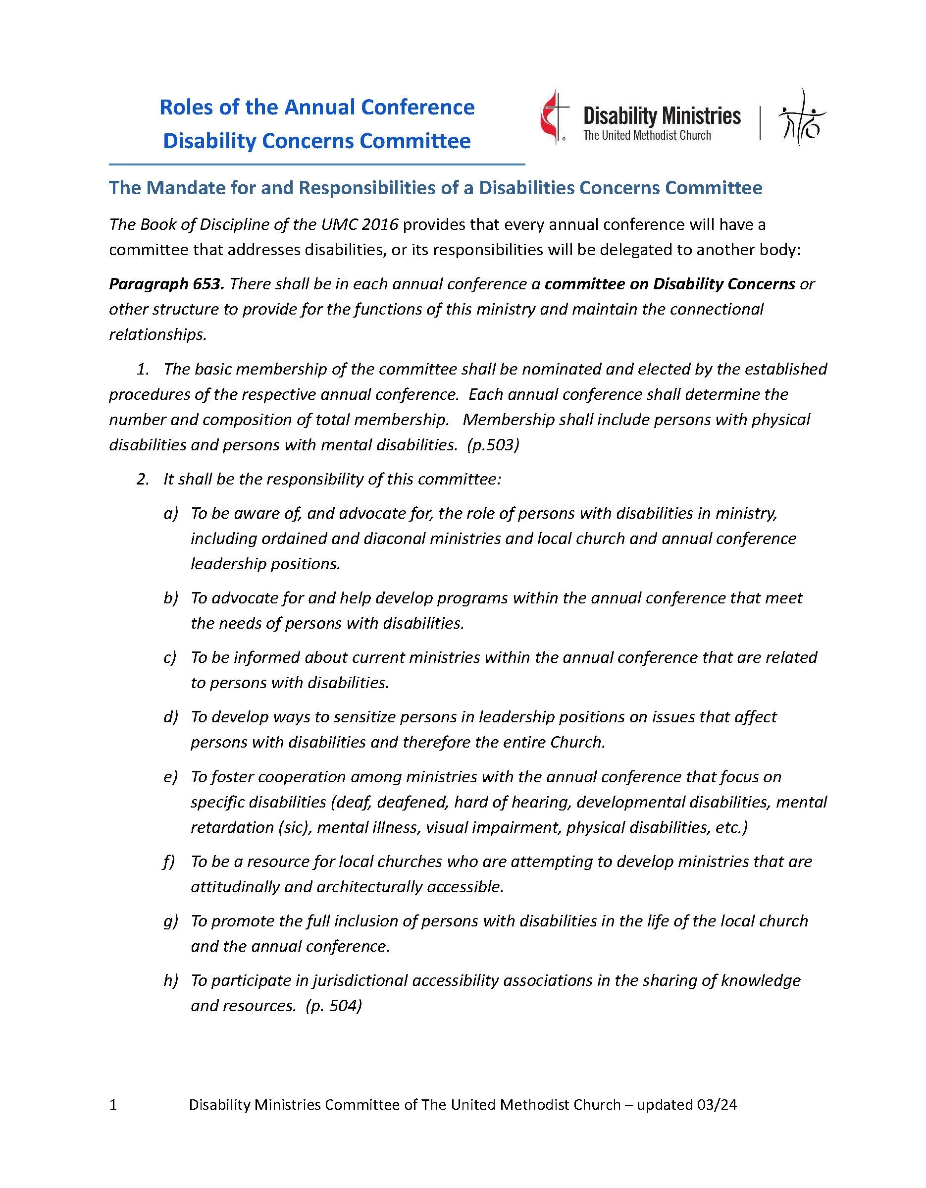 Roles of the Annual Conference Disability Concerns Committee