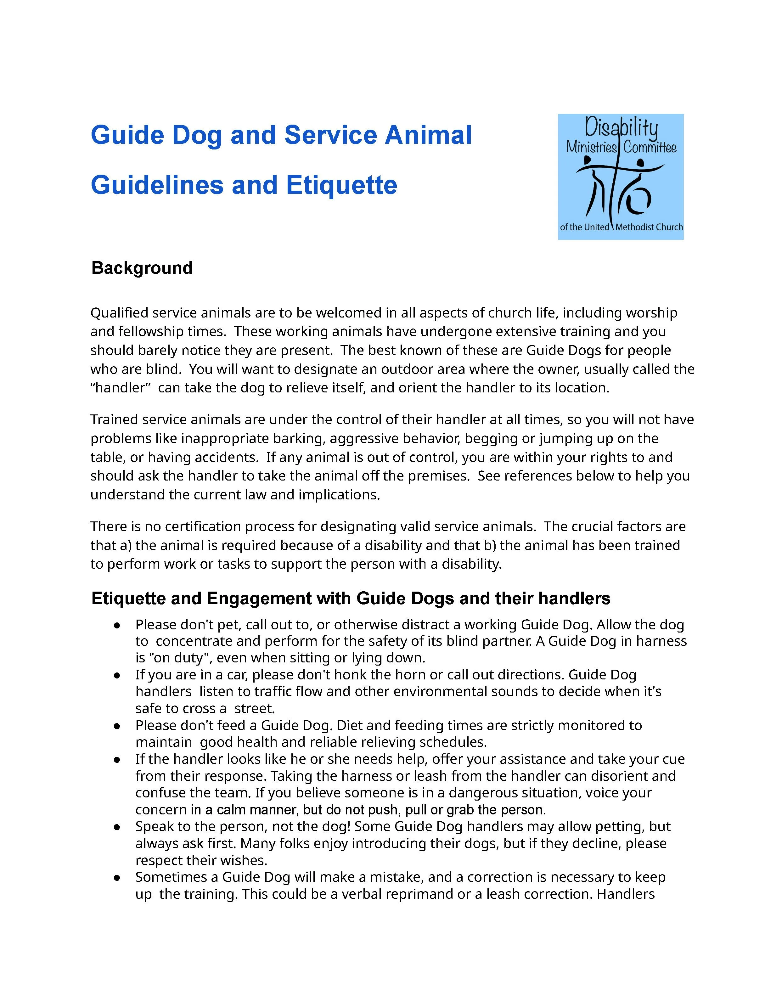Guide Dog and Service Animal Guidelines and Etiquette