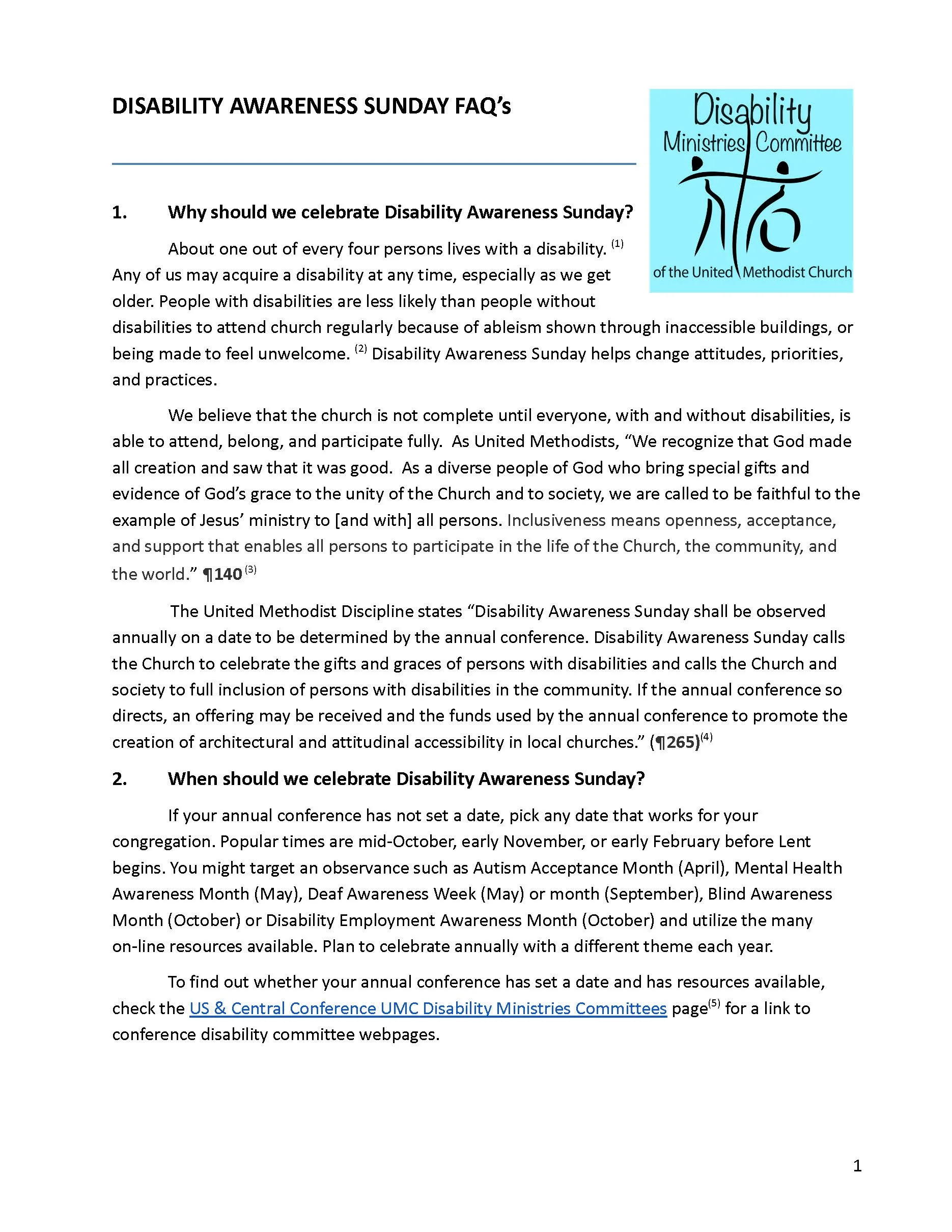 Disability Awareness Sunday FAQ's
