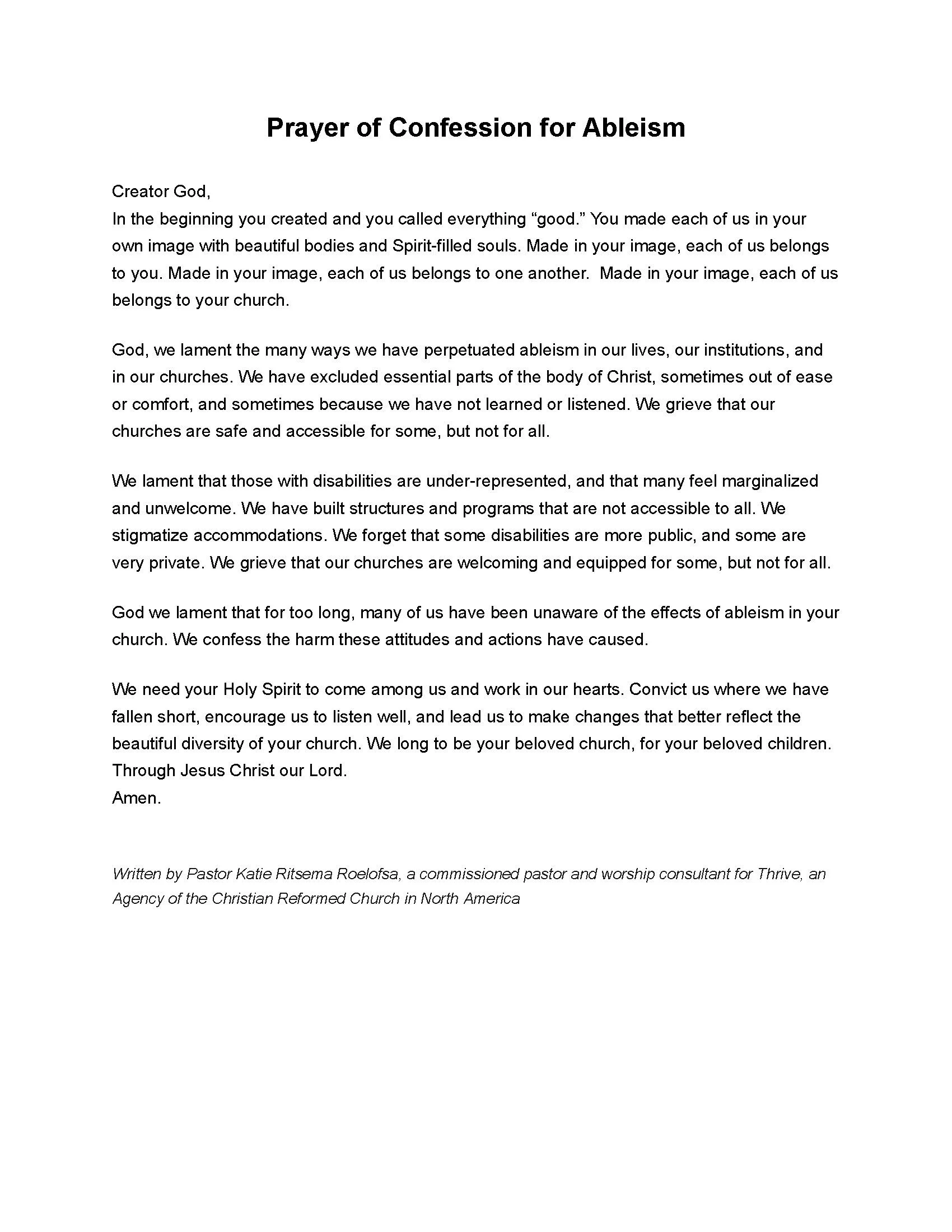 Prayer of Confession for Ableism