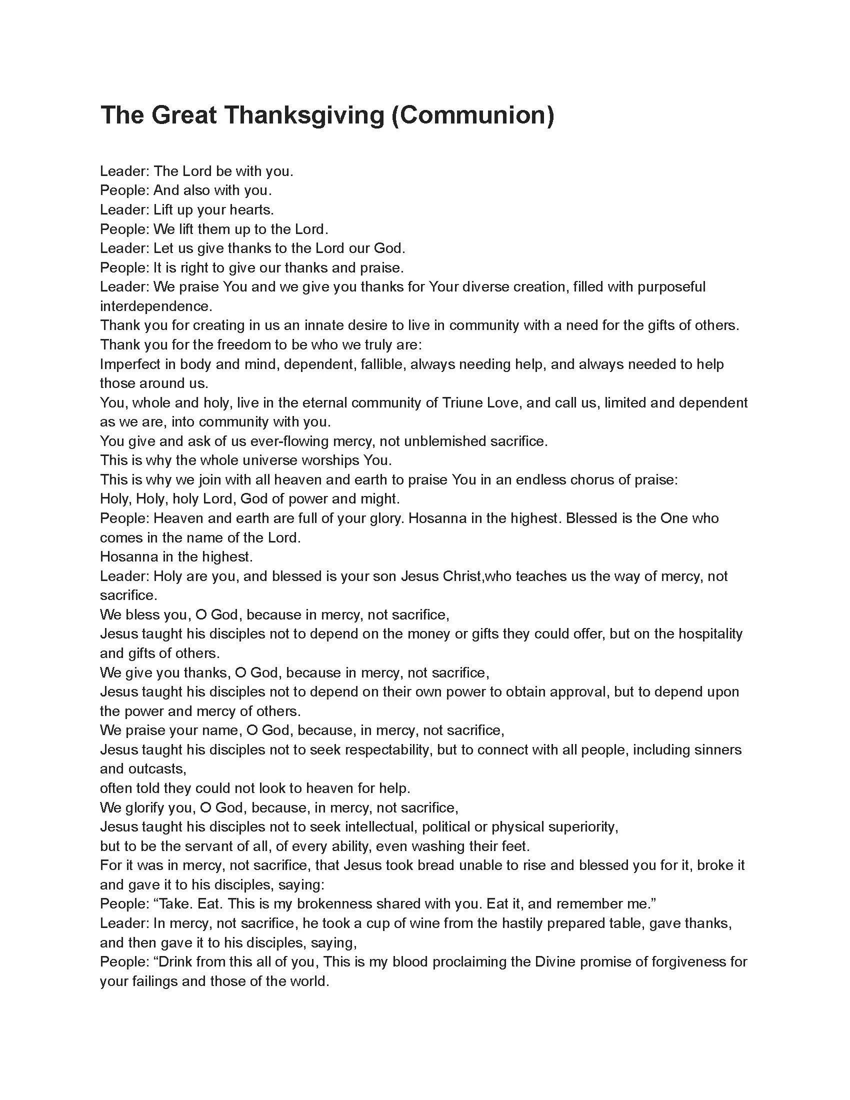 The Great Thanksgiving (Communion)