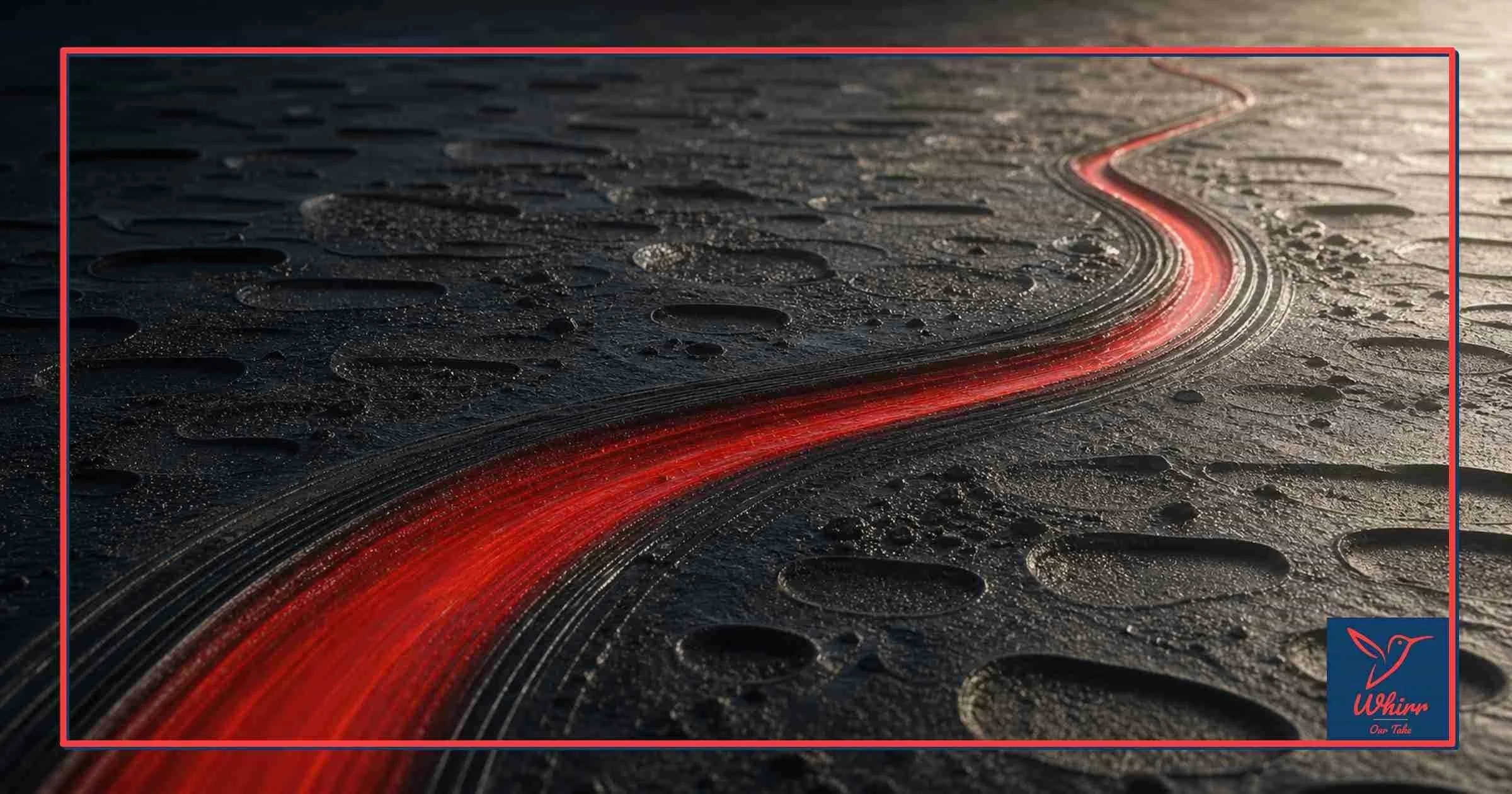 A red river runs along a cratered surface, symbolizing the marketing memory problem, with the Whirr logo in the corner.