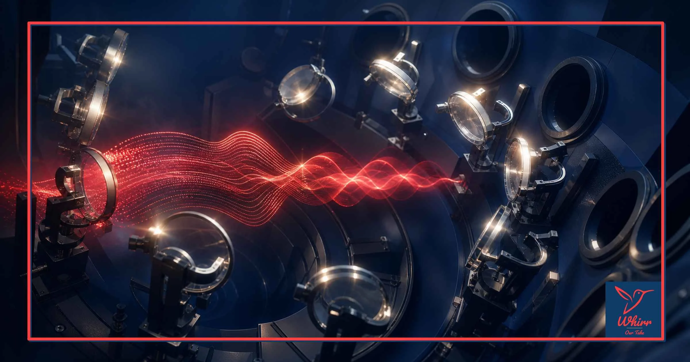 A series of magnifying glasses are shining a light on a series of red swirling beams, representing the loss of audience understanding as media people become platform experts.