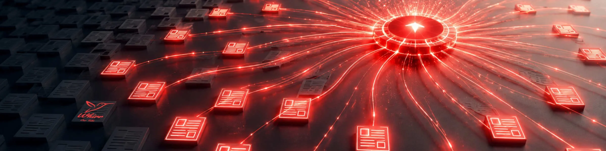 The red data center recognizes several documents, and the Whirr logo is in the lower left of the image, superimposed on a document.
