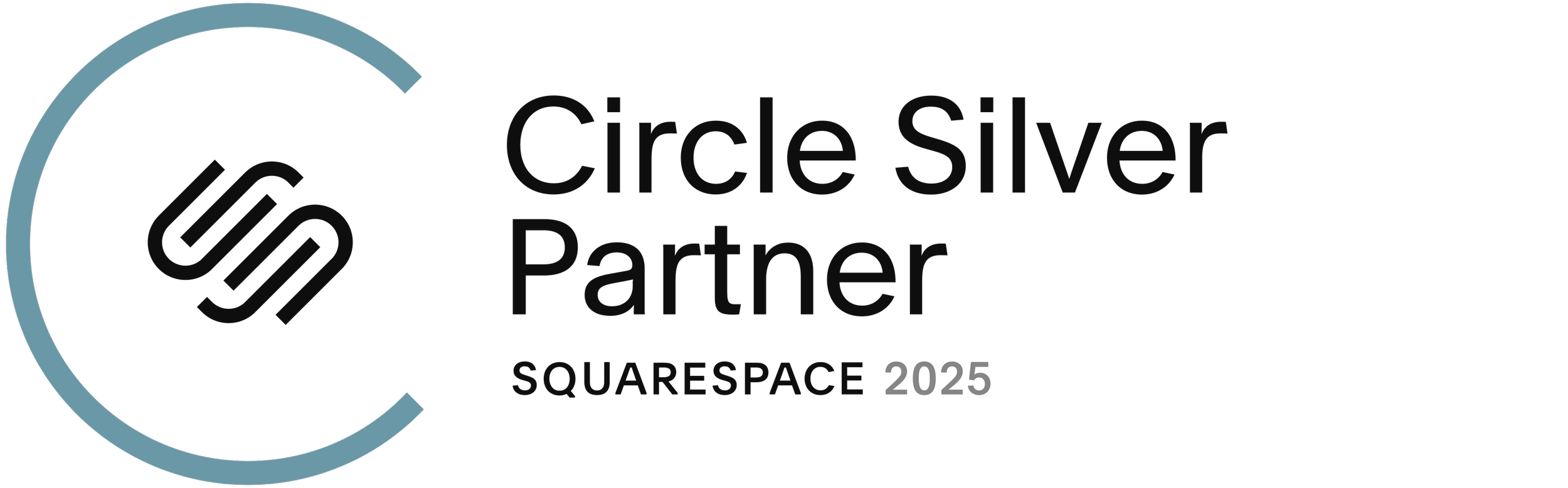 SquareSpace logo with a stylized S inside a partial circle, and text reading 'Circle Silver Partner SquareSpace 2025'.