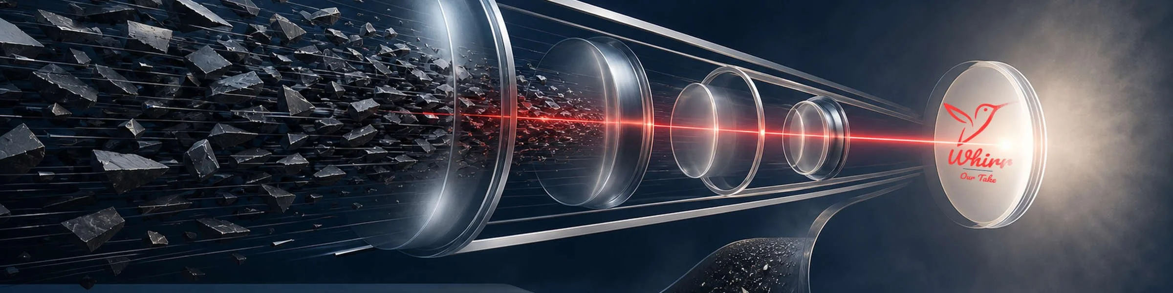 Fragments move through filters, removing all but the most salient points, as a metaphor for a one-page measurement report Whirr creates for clients.