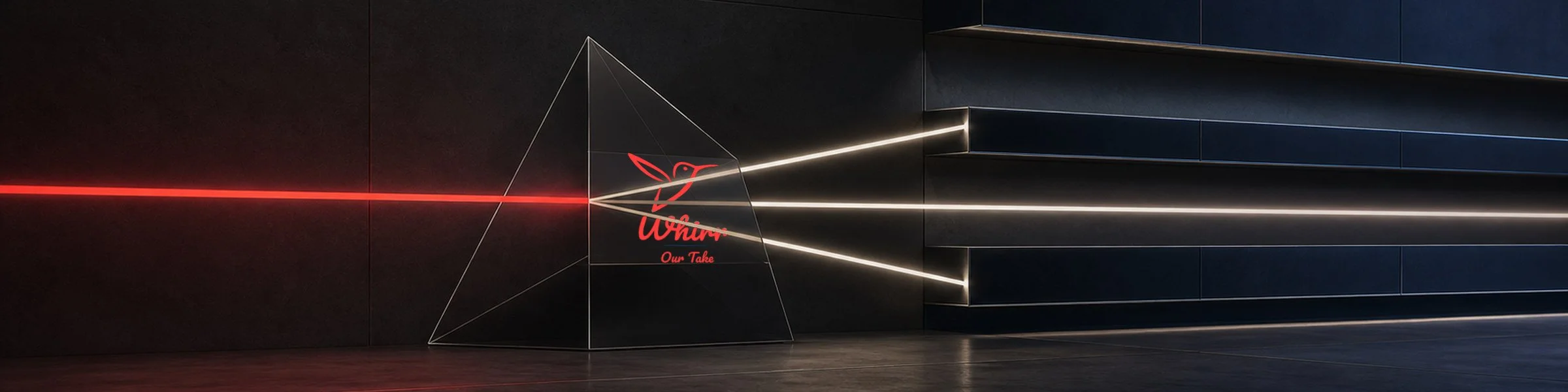 A Whirr-branded prism separates a red beam into separate white beams of light, representing the art and skill of choosing social media channels that are right for the task.