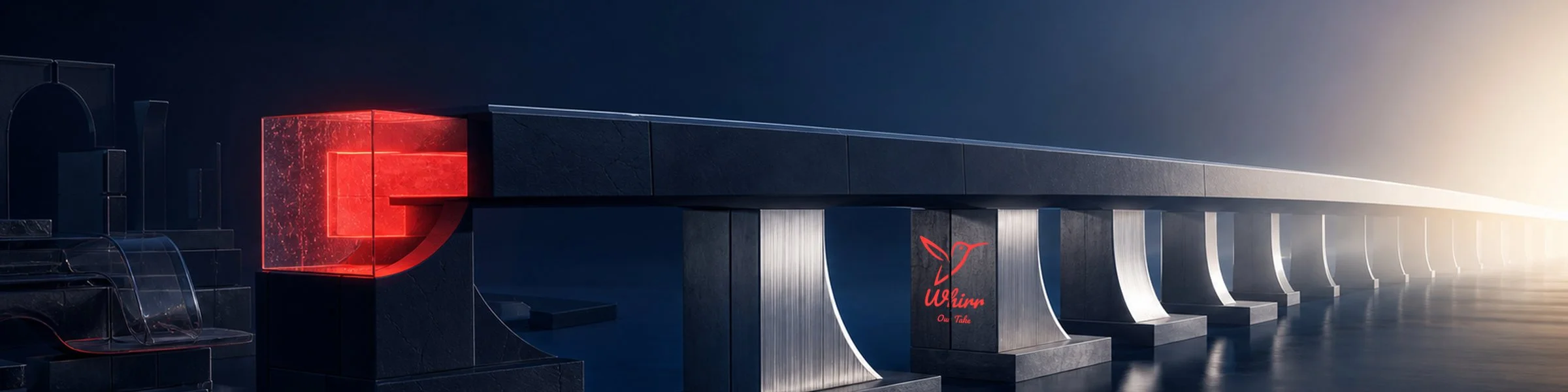 A completed bridge with a red girder symbolizes how Whirr can help clients formulate the right questions to ask potential agency partners.