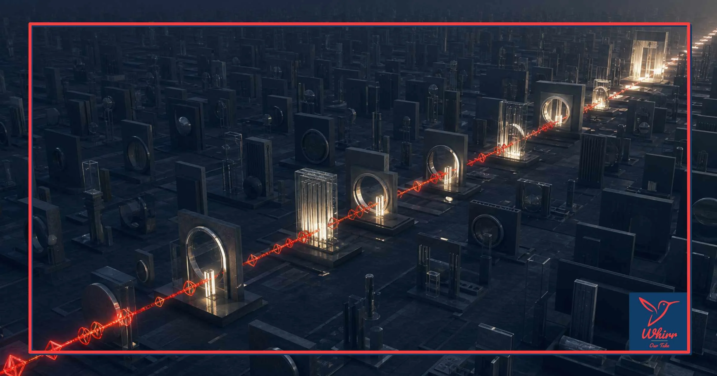 A red light stream passes through glassy illuminated shapes the way creative can be used to target audiences.