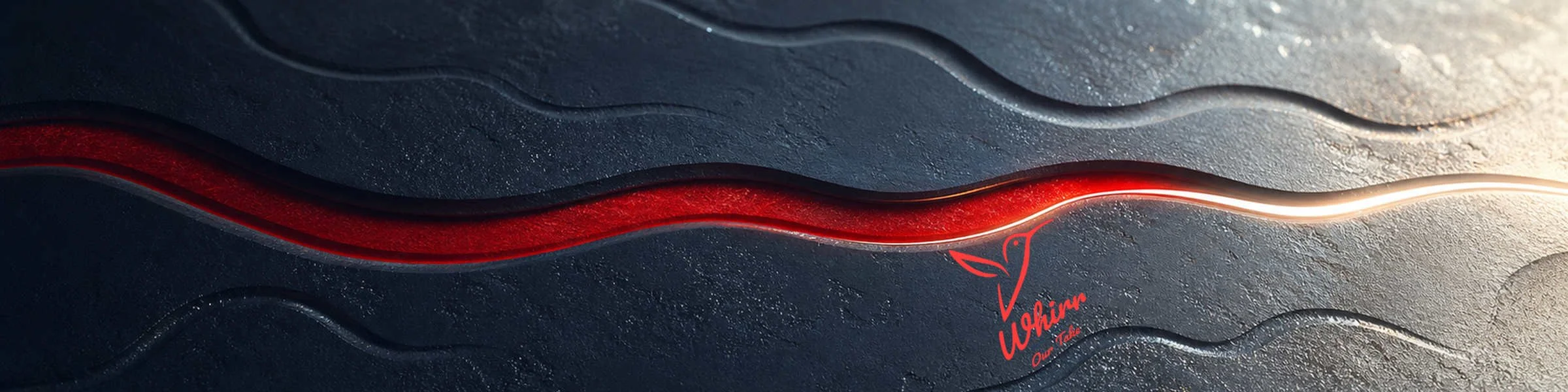 a red stream cuts through a textured blue/grey surface, with the Whirr logo following the stream, representing the Marketing Memory Problem.