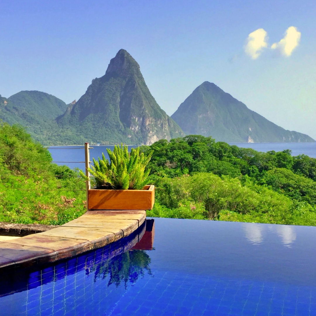 Infinity pool overlooking the Pitons in St. Lucia