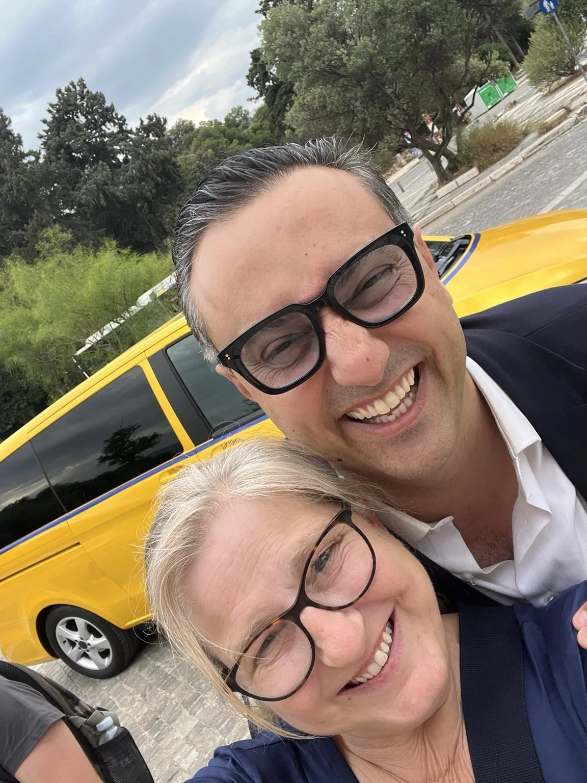 Jeanine Cioffi with Athens private guide Lambros during her travels in Greece