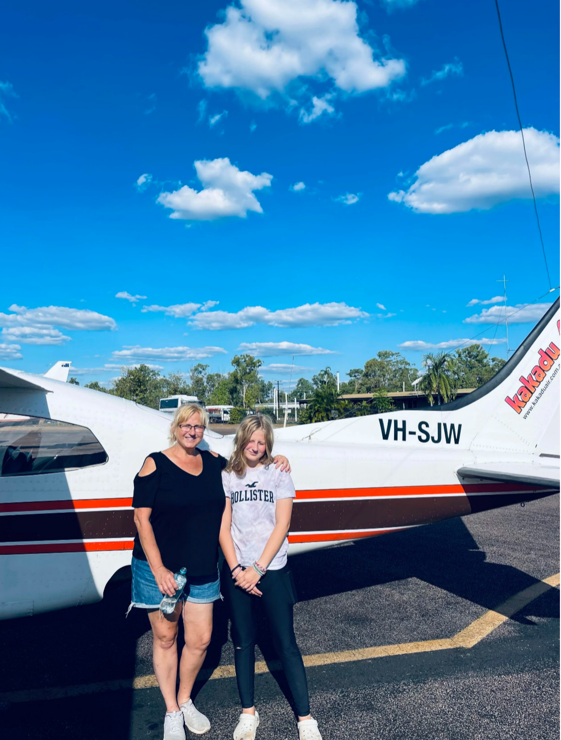 Jeanine and daughter in a private plane over Kakadu National Park, Australia