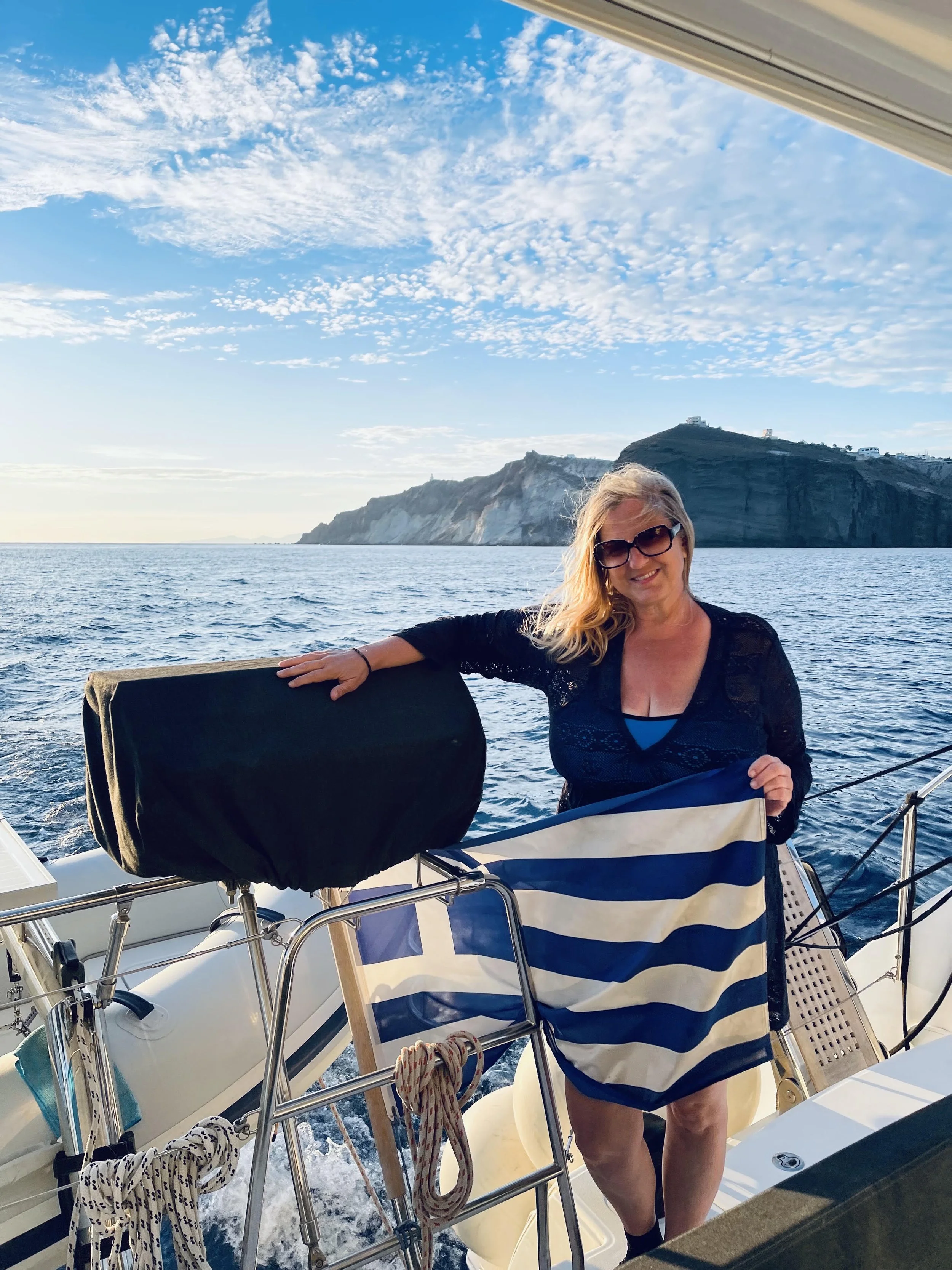 Jeanine lavishly travel in Greece Greek Flag