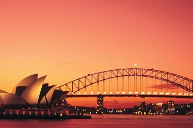 Sydney Harbour Bridge and Opera House at sunset