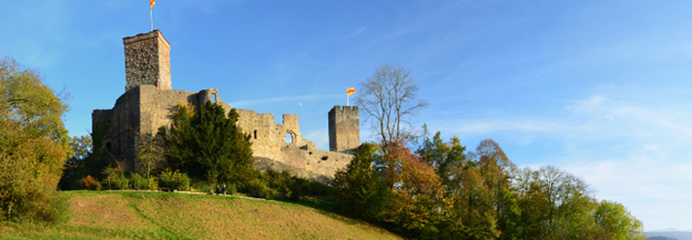 Rötteln Castle ruins above green fields near Lörrach, just across the border from Basel