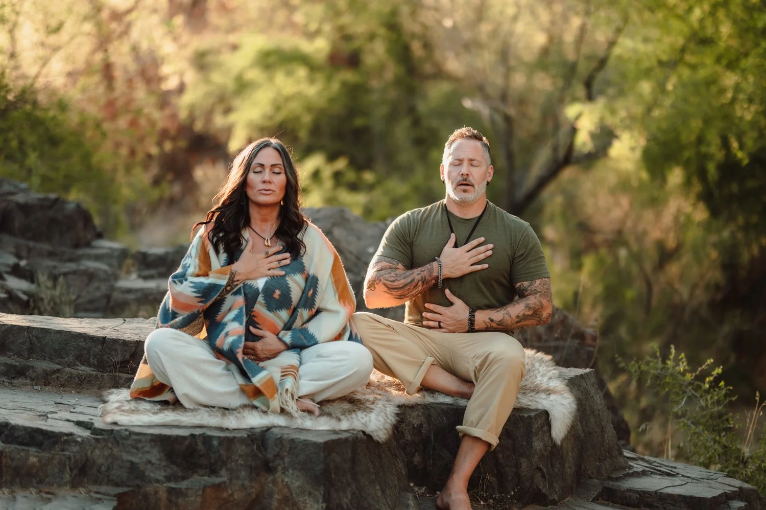 Kari and Rick facilitating outdoor corporate breathwork session