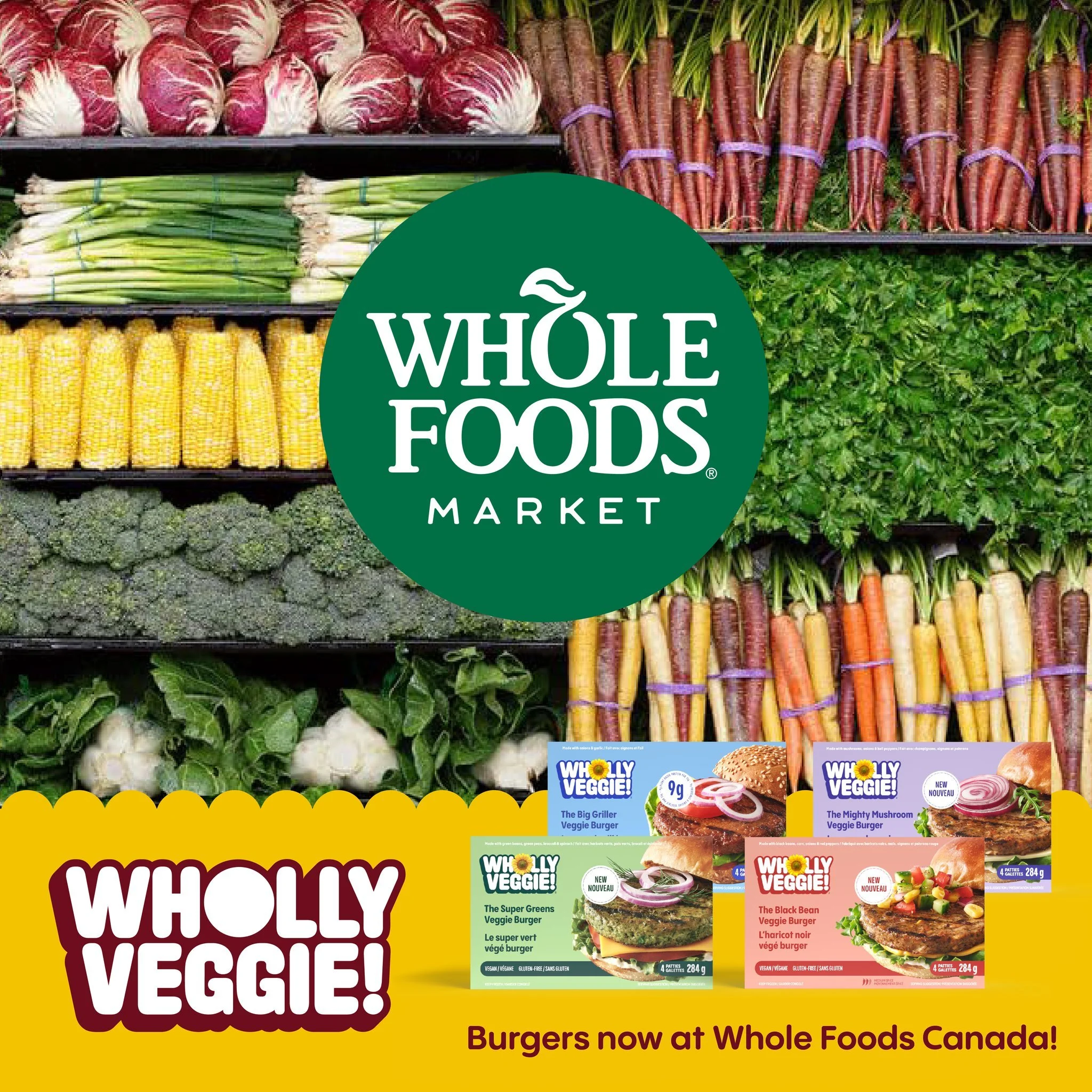 Just in time for BBQ season: our veggie burgers have landed at @wholefoodscanada !

4 new flavours. In the frozen aisle. Whole lotta yum 😋🍔 Find a store near you at whollyveggie.com.
.
.

#WhollyVeggie #GrillGoals #FindUsInFrozen #wholefoodscanada 