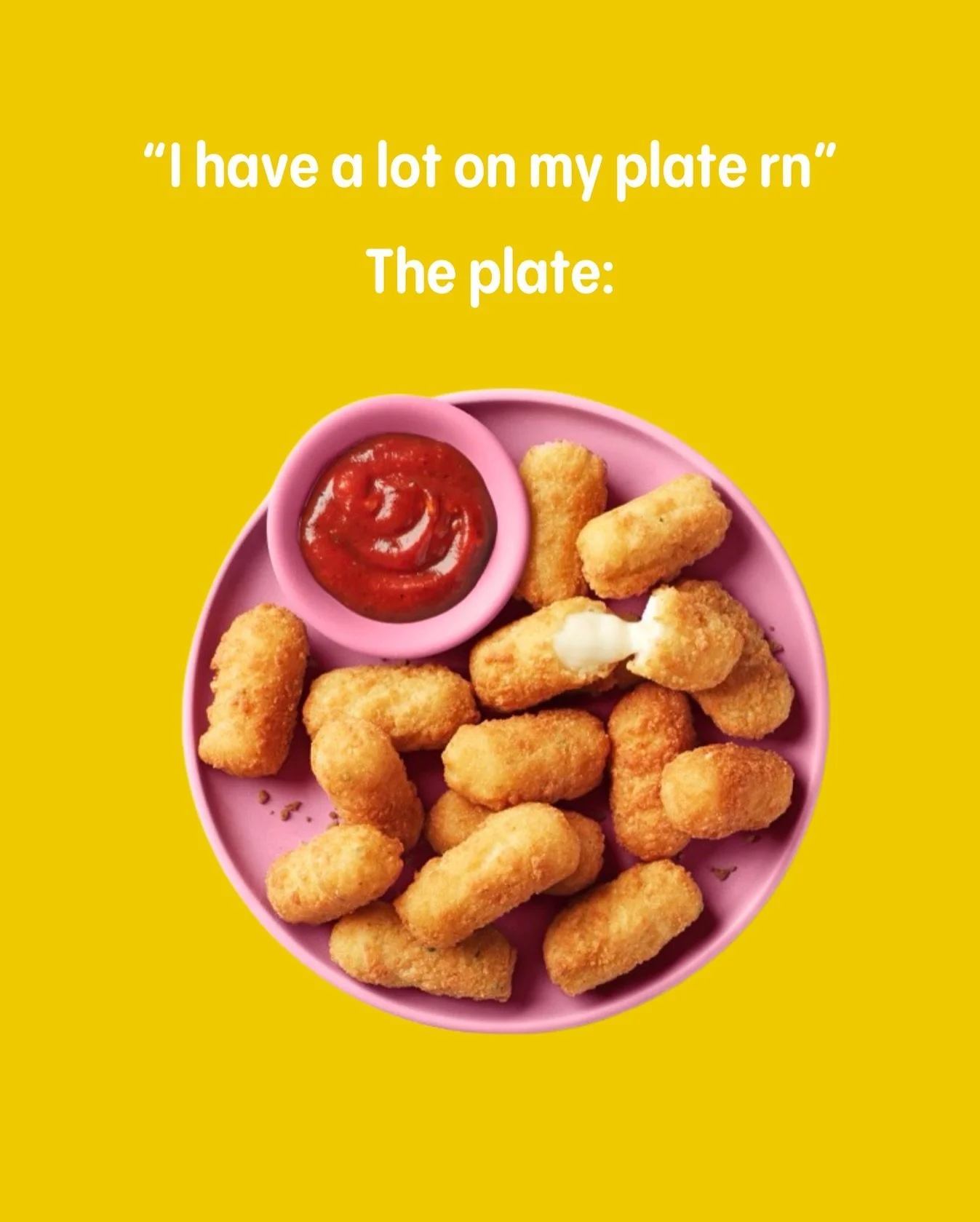 Sorry I&rsquo;ve just got a lot on my plate rn&hellip;and it&rsquo;s our plant based Mozzarella Sticks 😌🧀
.
.
#alotonmyplate #mozzarellasticks #plantbased #glutenfree #snacks #whollyveggie