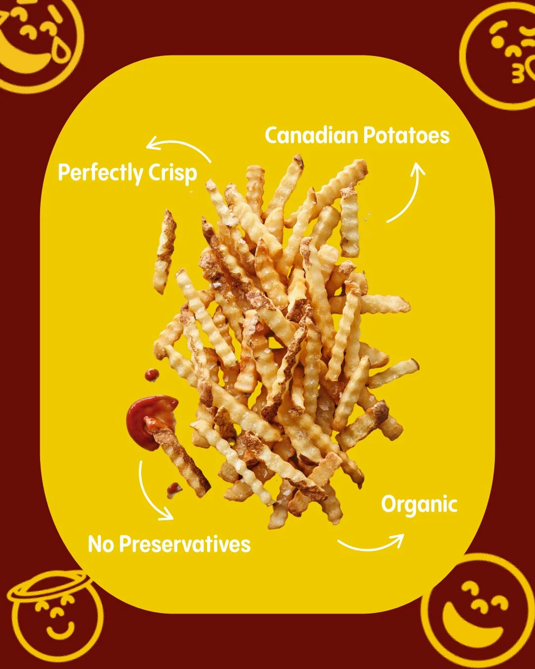 Let&rsquo;s settle this once and for all: ketchup, mayo, or nothing at all? 👀🍟🍅 Made with organic ingredients and always perfectly crisp. Lunch, dinner, or a midnight snack...we're ready when you are.⁠
⁠
#CrinkleCut #WhollyVeggie #PerfectlyCrisp #