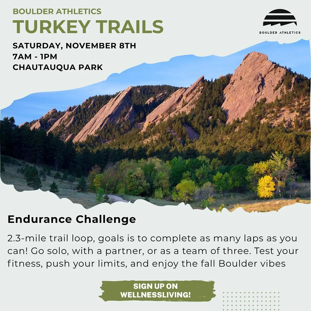 ☀️ This Saturday!🍂

Our first Endurance event is on and the forecast couldn&rsquo;t be better. Join us this weekend for BA Turkey Trails! 

Sunny skies, crisp air, the perfect fall Boulder vibes 🍂

Grab your crew, or go solo, and see how many 2.3-m