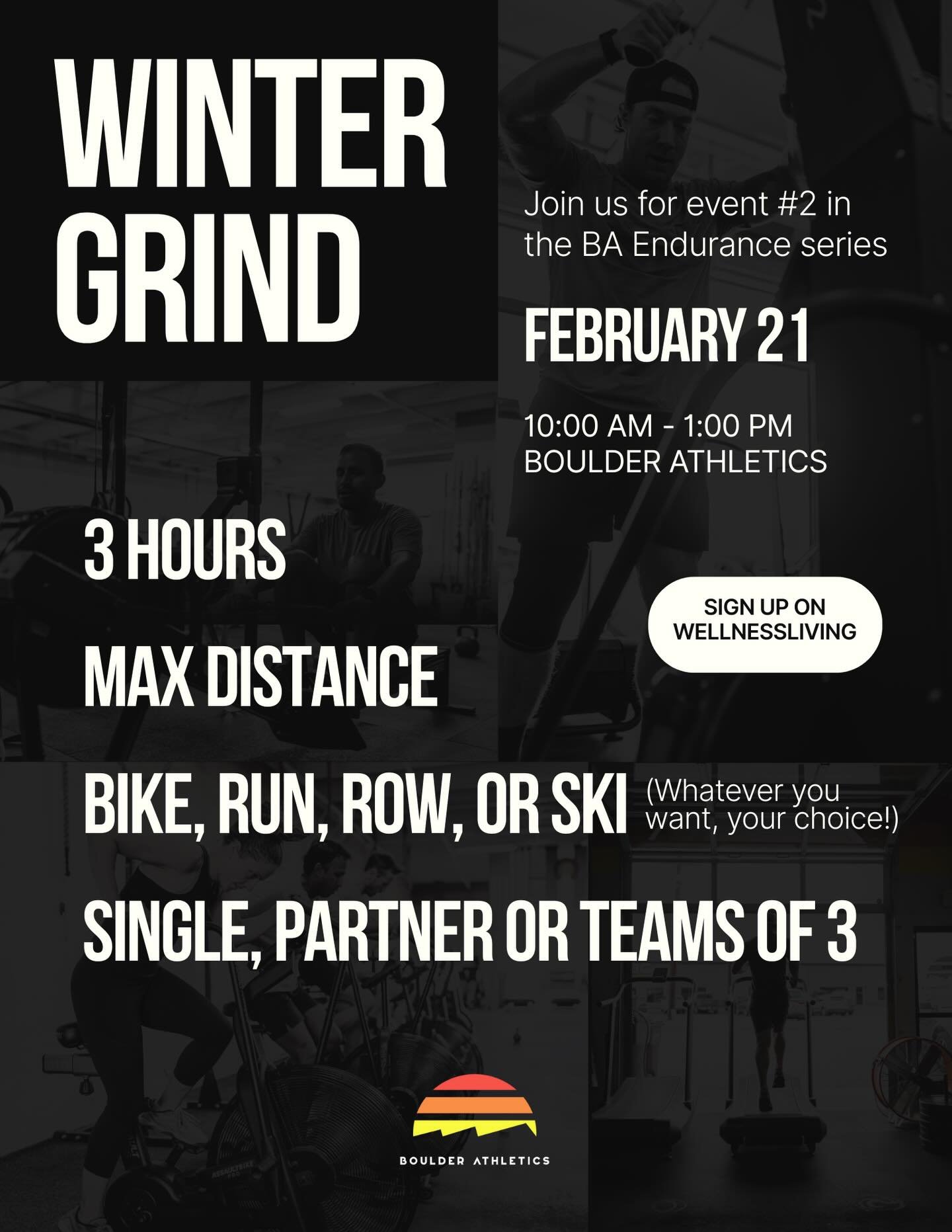 This Saturday 👀

We&rsquo;re bringing an endurance event inside the gym, built for all levels and all paces.

Run. Row. Ski. Bike. Move. Grind. At your pace, with your people.

If you&rsquo;ve been showing up to class&hellip; you&rsquo;re ready.