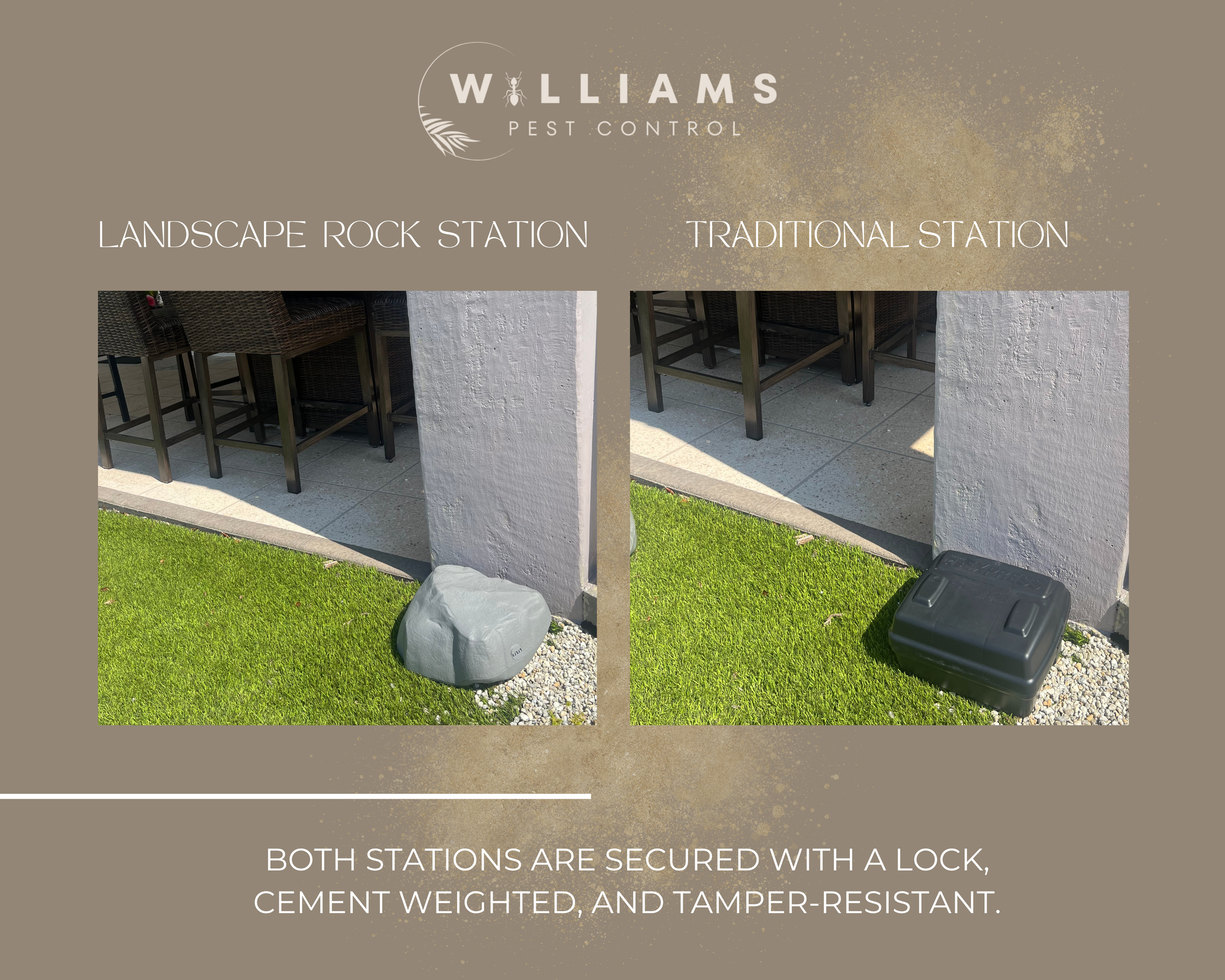 Bait stations are the most effective way to protect your property against rats. You don't have to get the ugly black boxes you can get beautiful landscape bait stations that blend in with your property.