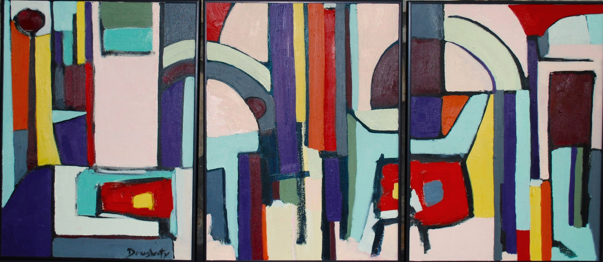 Afternoon at the Cafe | Oil Triptych, 24” x 18” ea.