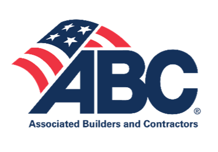Logo of ABC, Associated Builders and Contractors, featuring a stylized American flag wave with stars and stripes.