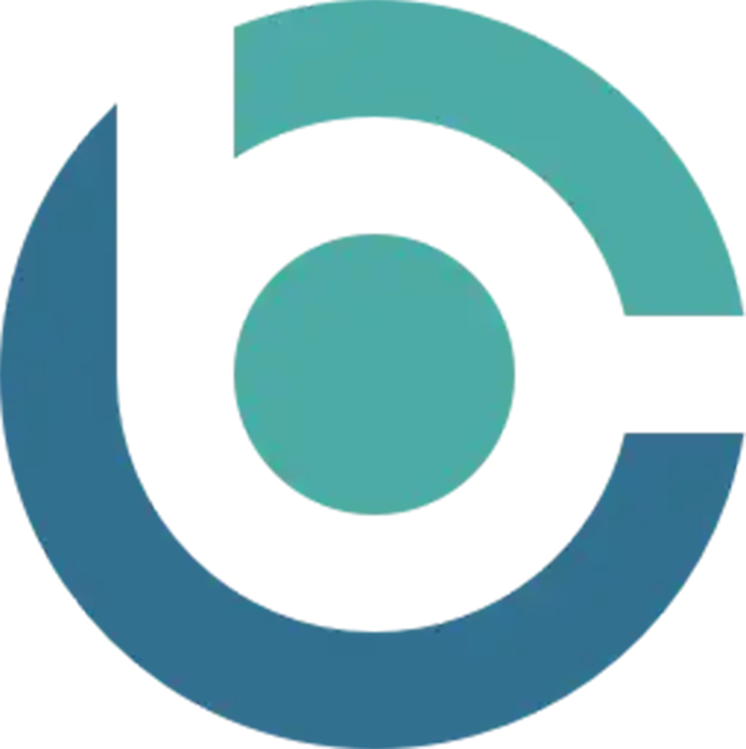 Abstract digital art with overlapping blue and teal circular shapes and horizontal lines.