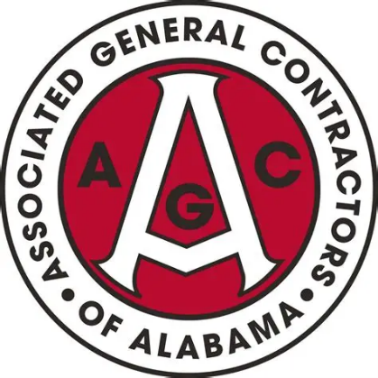 Logo for the Associated General Contractors of Alabama, featuring a large A with a G and C inside a red circle, surrounded by a white ring with black text.