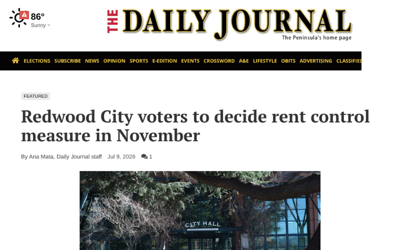 Redwood City voters to decide rent control measure in November