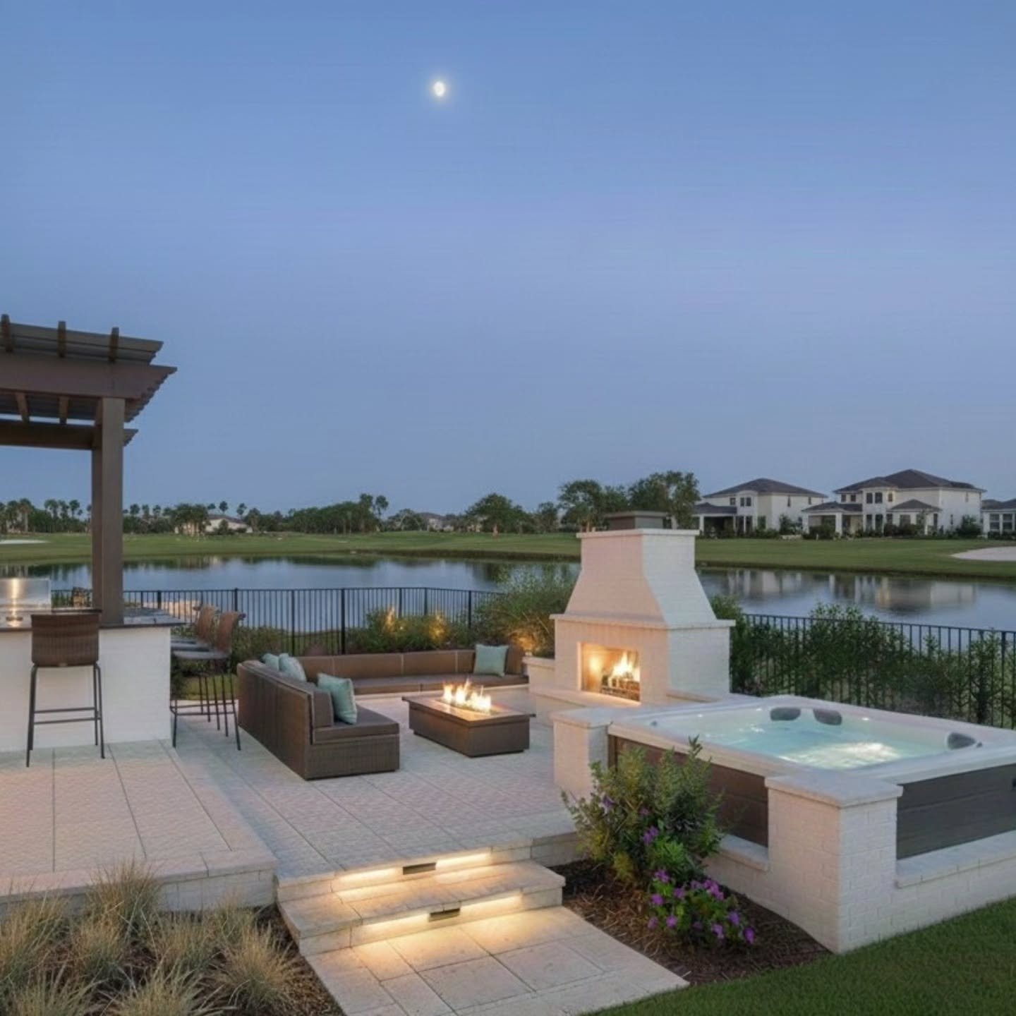 Imagine coming home to this. 

​From custom fire features to integrated spas, Oakstone Luxury Outdoors creates the ultimate escape right at home.

​Fireplace? Check. Hot tub? Check. Perfect view? Guaranteed.

​Don&rsquo;t wait for summer&mdash;start 