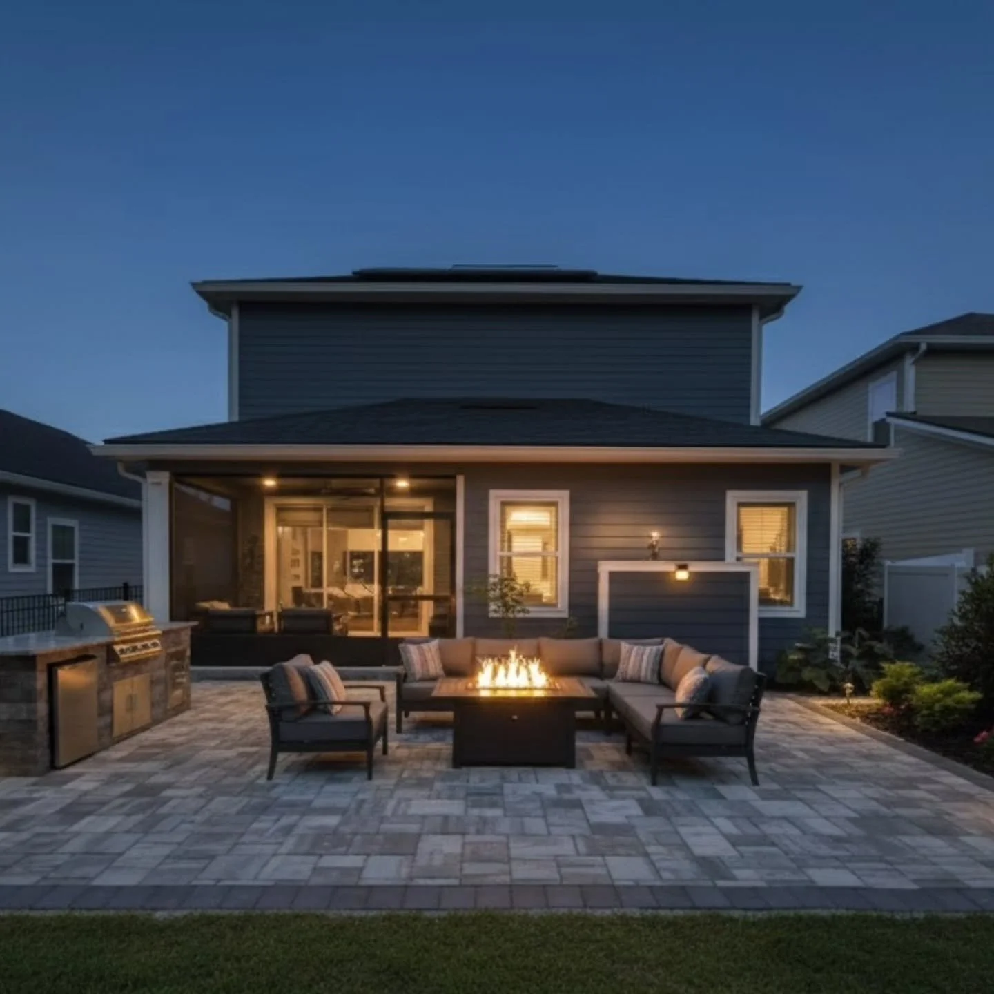 ​Check out this high-end outdoor living transformation we recently completed. We replaced a small, basic concrete pad with a stunning custom paver patio designed for both style and functionality.
​
Project Highlights:
​Premium Pavers: Built using Tre