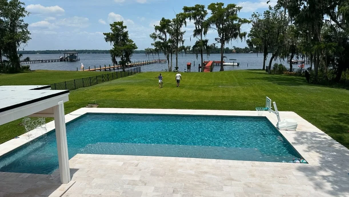 Marble Pool Deck Installation in Fleming Island Florida | Oakstone Luxury Outdoors | Natural Stone Pool Deck Installation