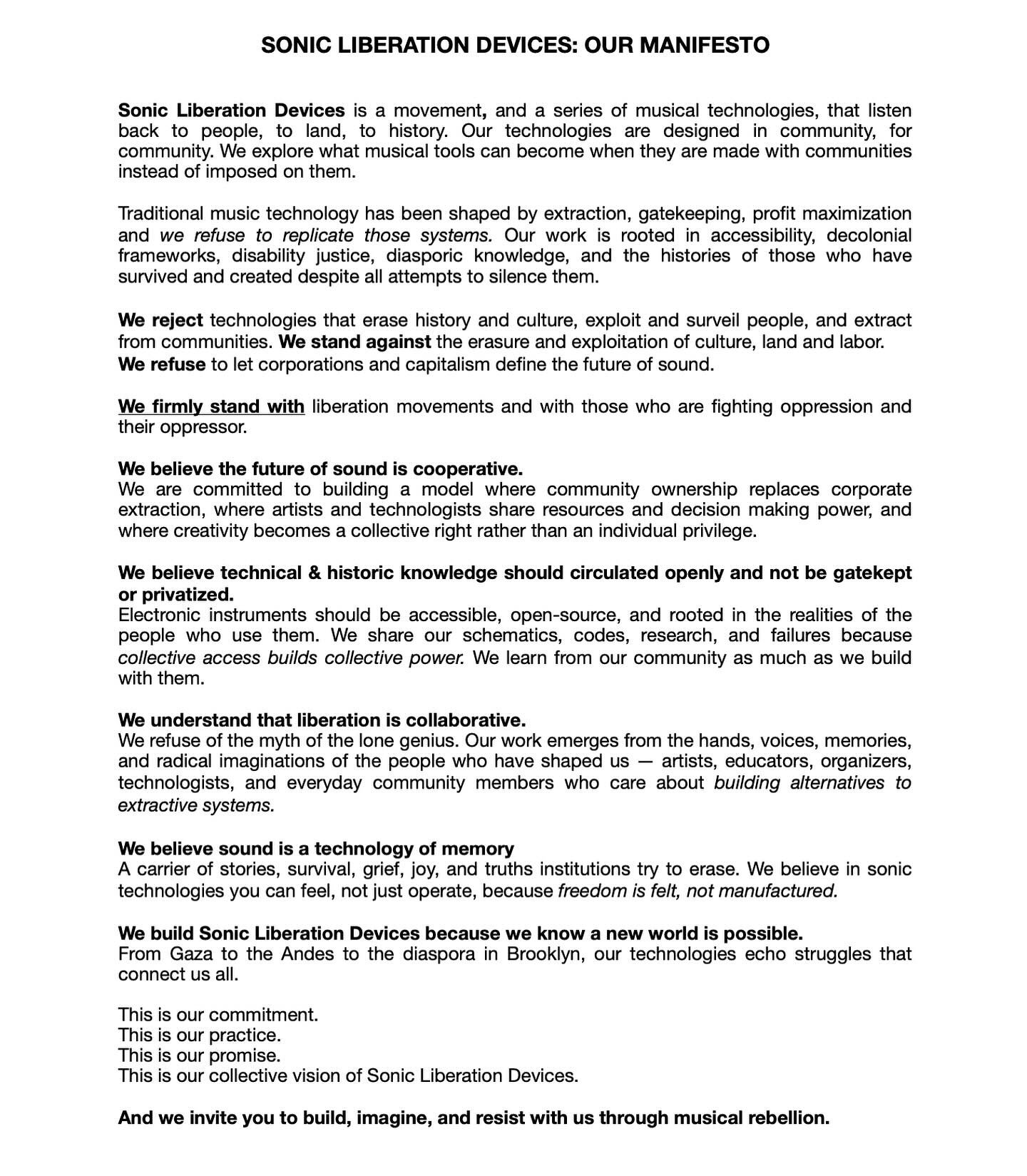 For the people who build, imagine, resist and remember through sound, our manifesto is your invitation to join us as we grow. 

Please consider supporting our gofundme and help us continue building accessible, community-owned sound technologies.

Sub