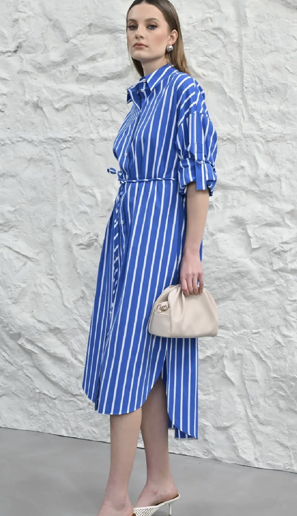 Cobalt Striped Midi Shirt Dress