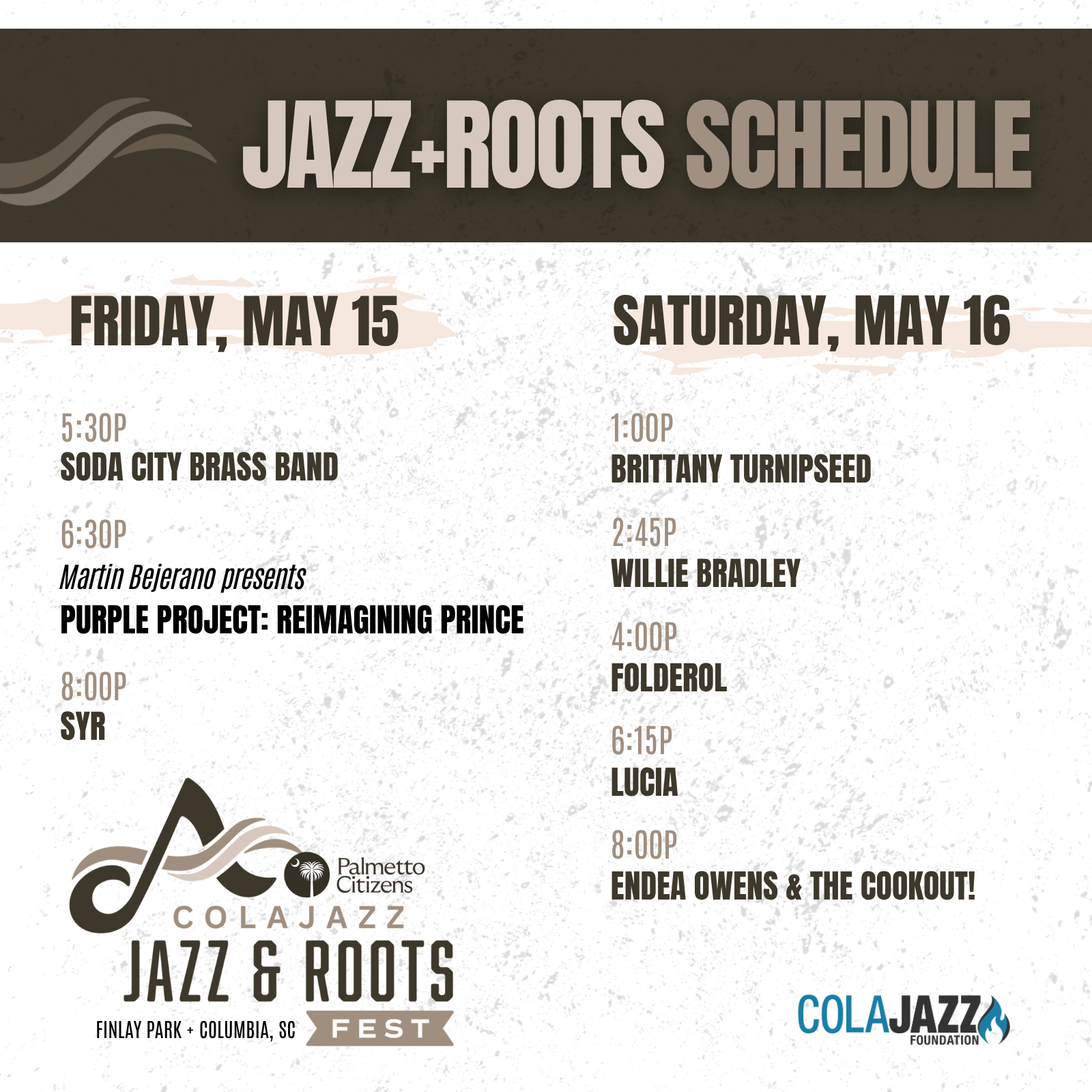 ColaJazz + Roots 2026 Schedule
