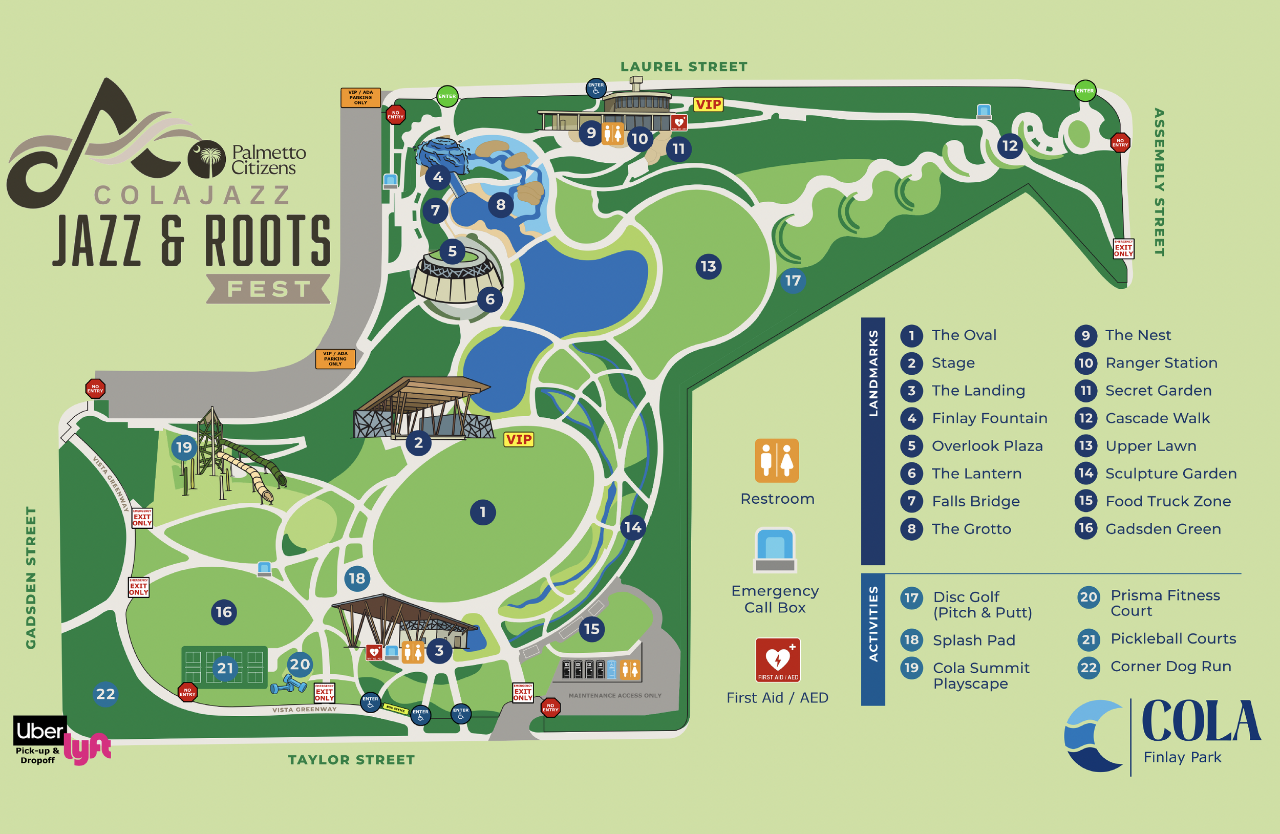 map of finlay park colajazz roots fest