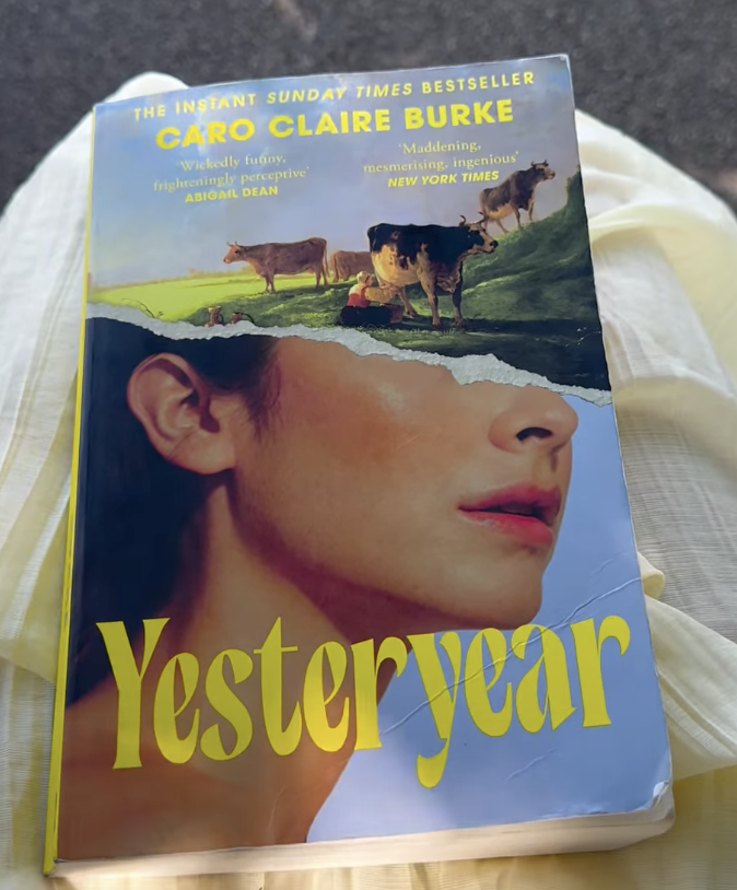 Yellow and blue cover of Yesteryear book by Caro Claire Burke.