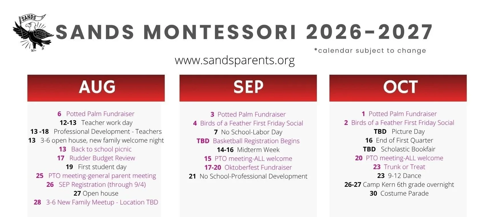 2026-2027 SMPO Calendar (subject to change)