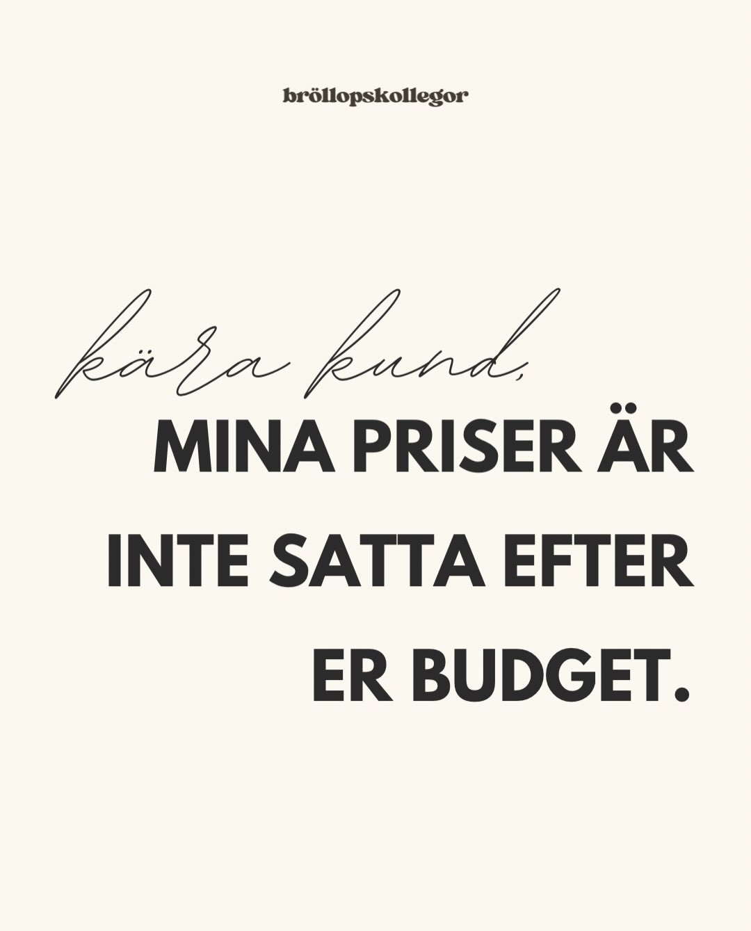 Priser s&auml;tts inte f&ouml;r att vi vill vara arroganta, de s&auml;tts med h&auml;nsyn och respekt f&ouml;r er dag, och f&ouml;r det arbete som ligger bakom. 🤍

___
Br&ouml;llopskollegor &auml;r ett kostnadsfritt n&auml;tverk f&ouml;r dig som job