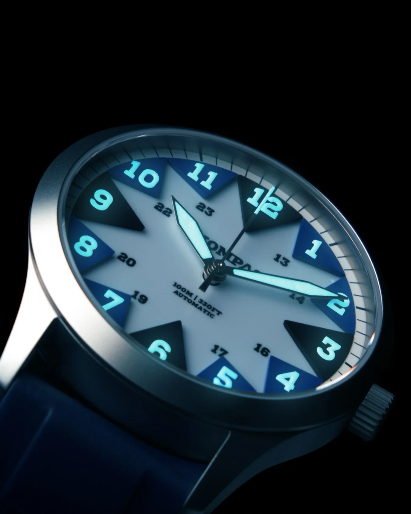 3D dial with Swiss Super Luminova. Find your direction. #KompasSouth #FunctionInDesign #ModernFieldWatch #BuiltForAdventure #KompasWatches