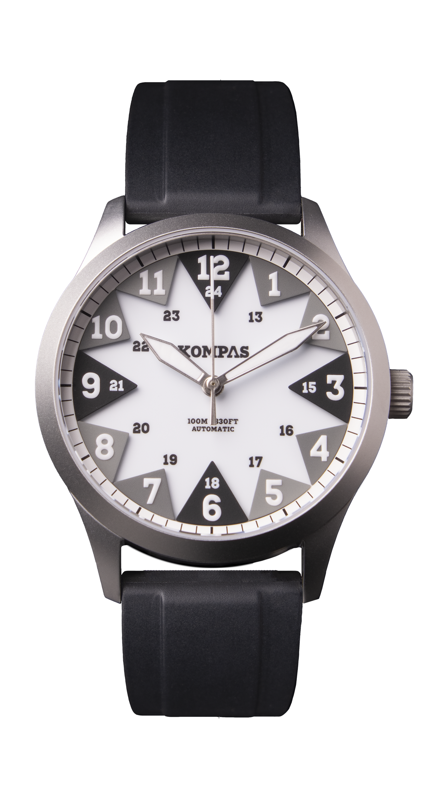 The KOMPAS North dial with the hour triangle and the ten minute triangle marked