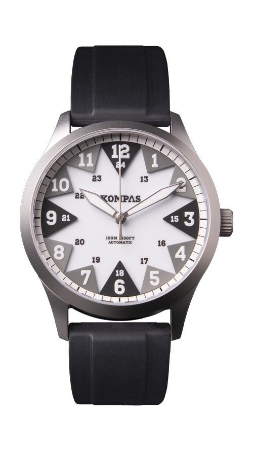 KOMPAS North automatic field watch with black rubber strap