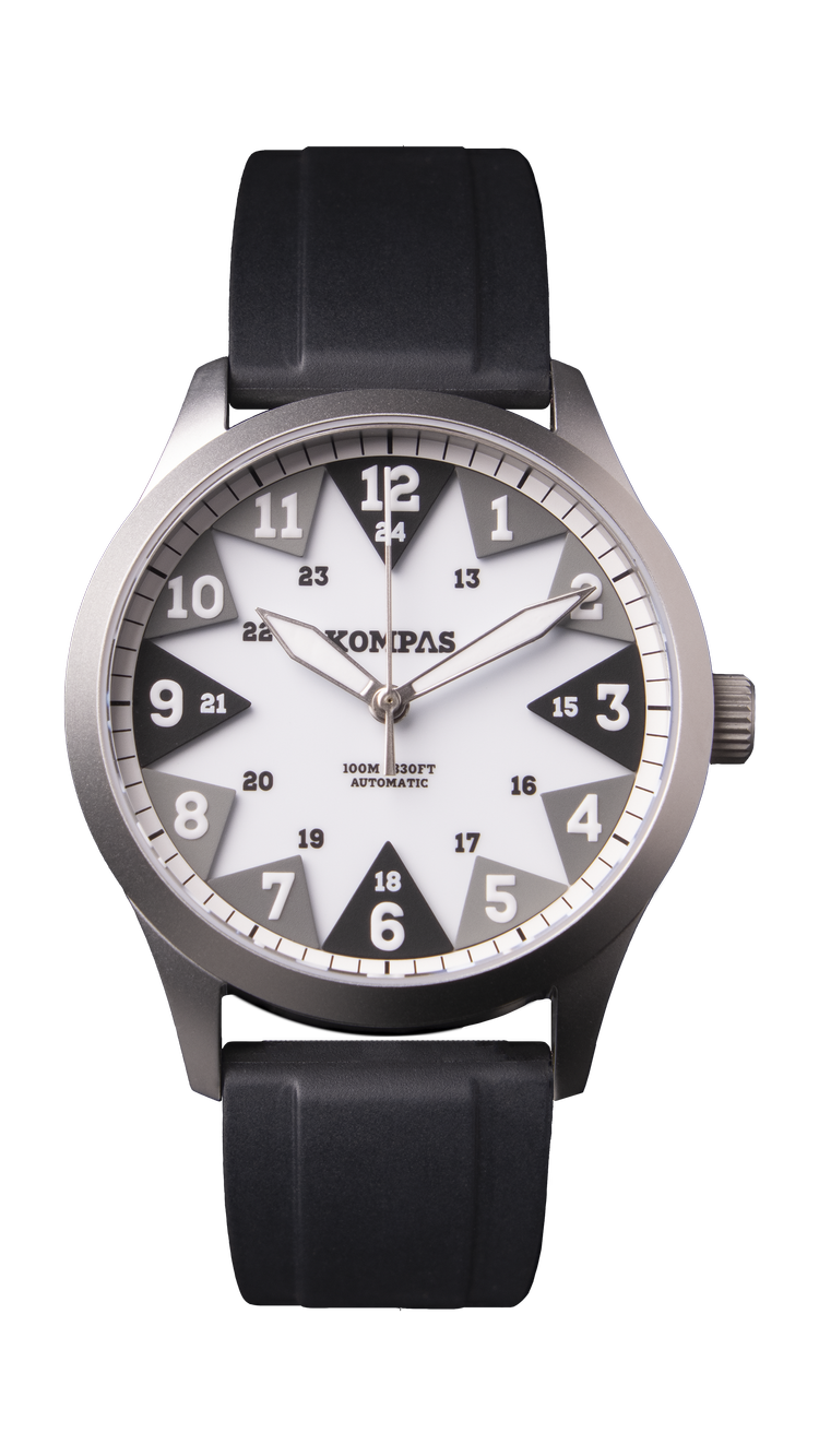 KOMPAS North otomatik field saat, Siyah kauçuk kayış