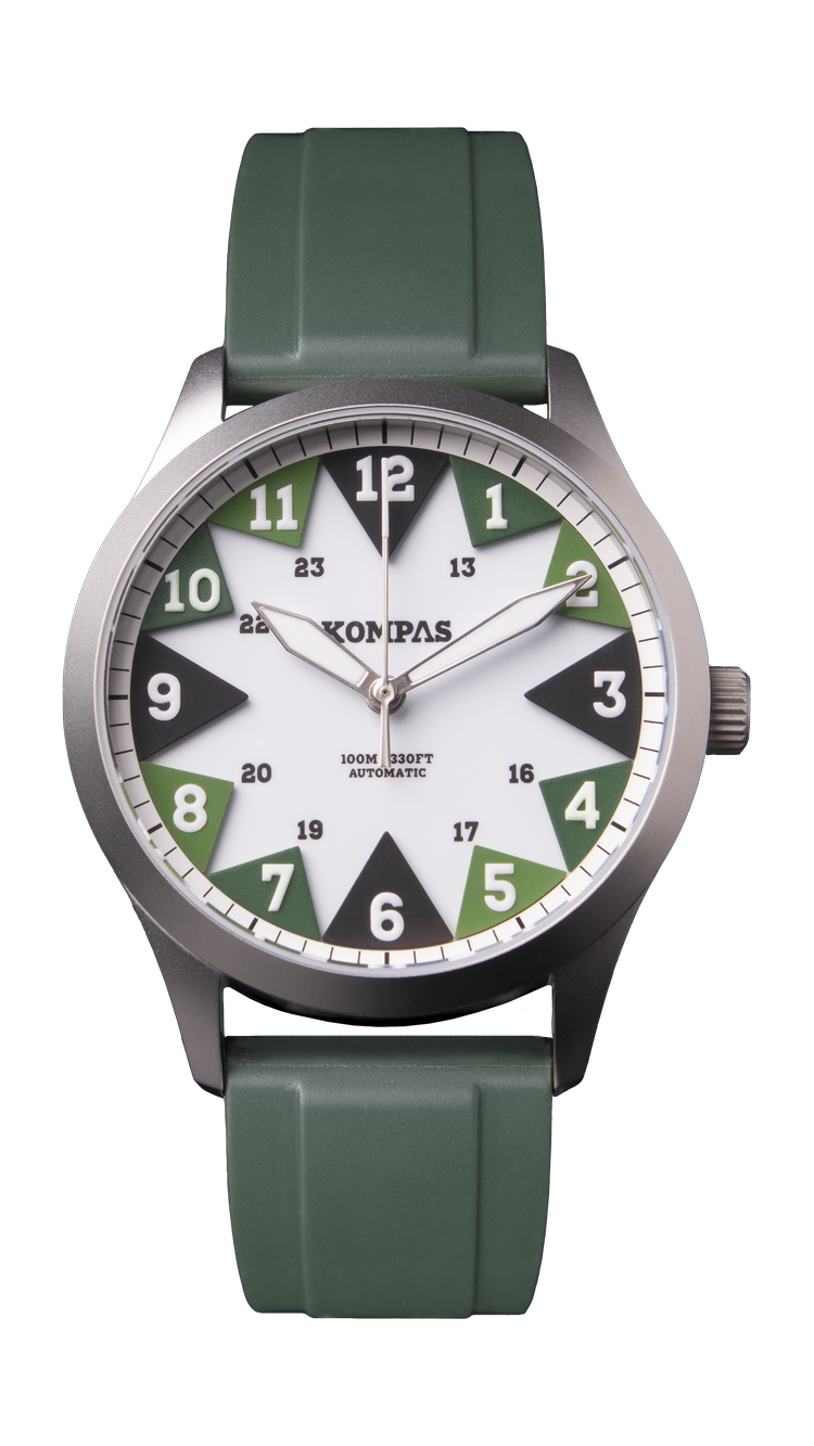 KOMPAS East otomatik field saat, Yeşil kauçuk kayış